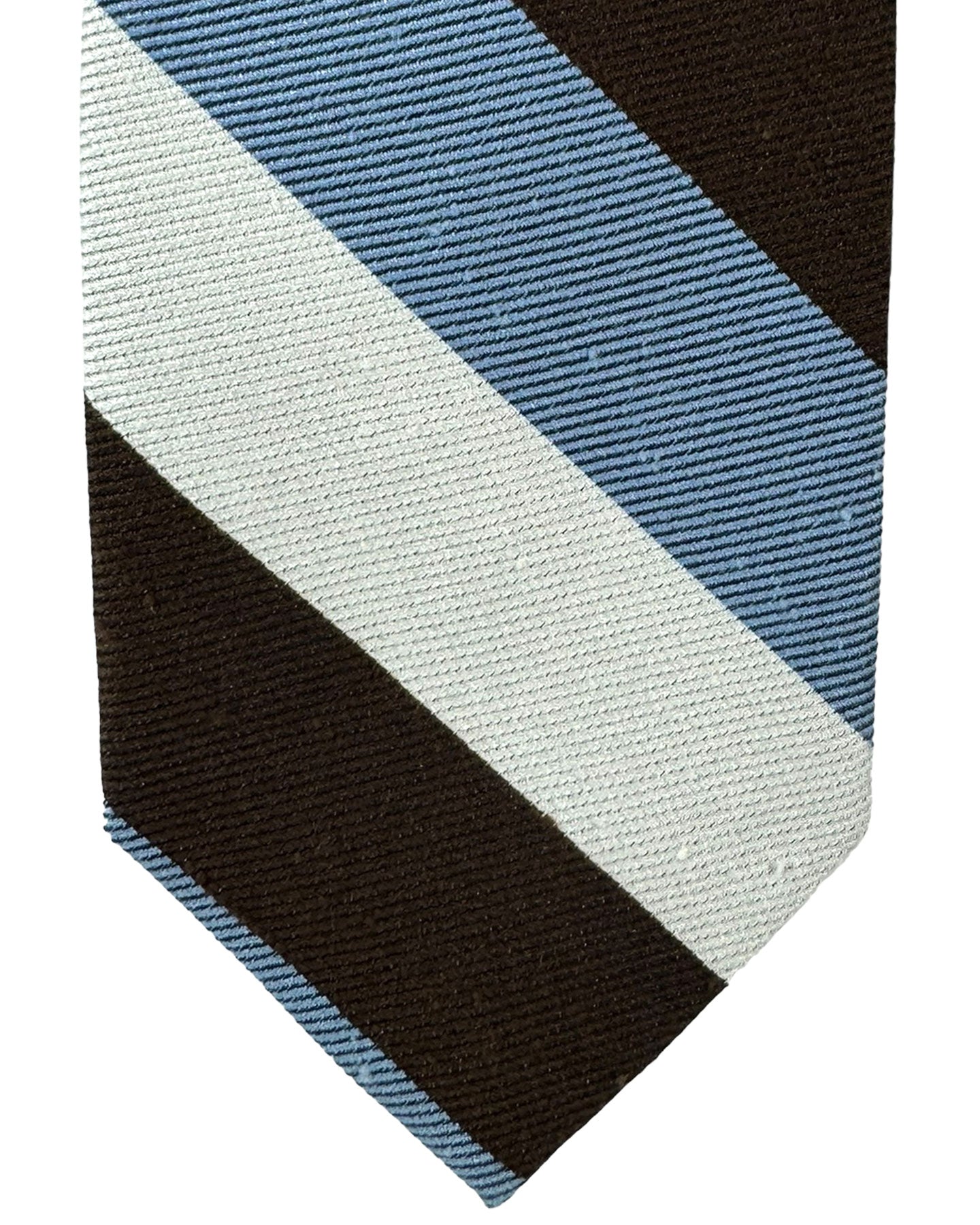 Barba Sevenfold Tie Brown Blue White Silver Stripes Design - Sartorial Neckwear