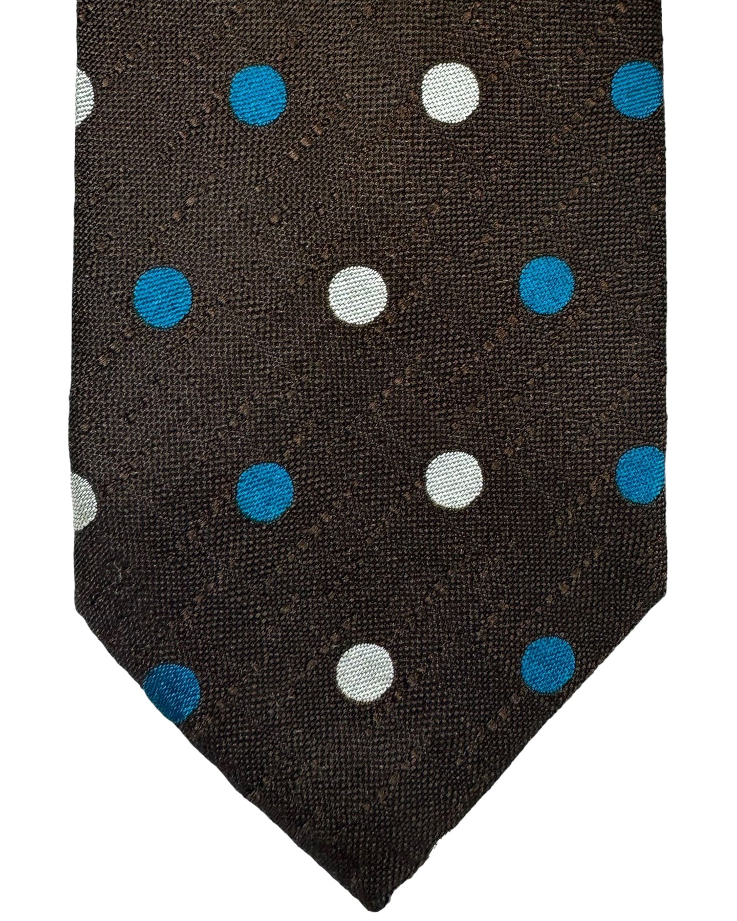 Barba Sevenfold Tie Brown Teal Silver Dots Design - Sartorial Neckwear