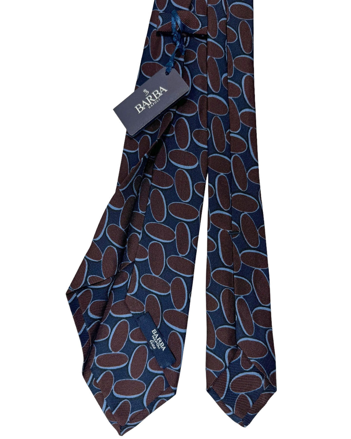 Barba Sevenfold Tie Midnight Blue Brown Ovals Design - Sartorial Neckwear 