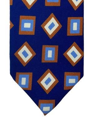 Barba Sevenfold Tie Royal Blue Rust Orange Geometric Design - Sartorial Neckwear