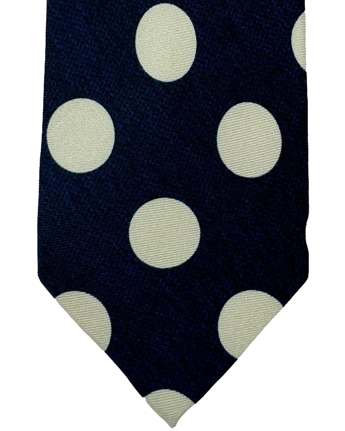 Barba Sevenfold Tie Dark Navy White Silver Polka Dots Design - Sartorial Neckwear