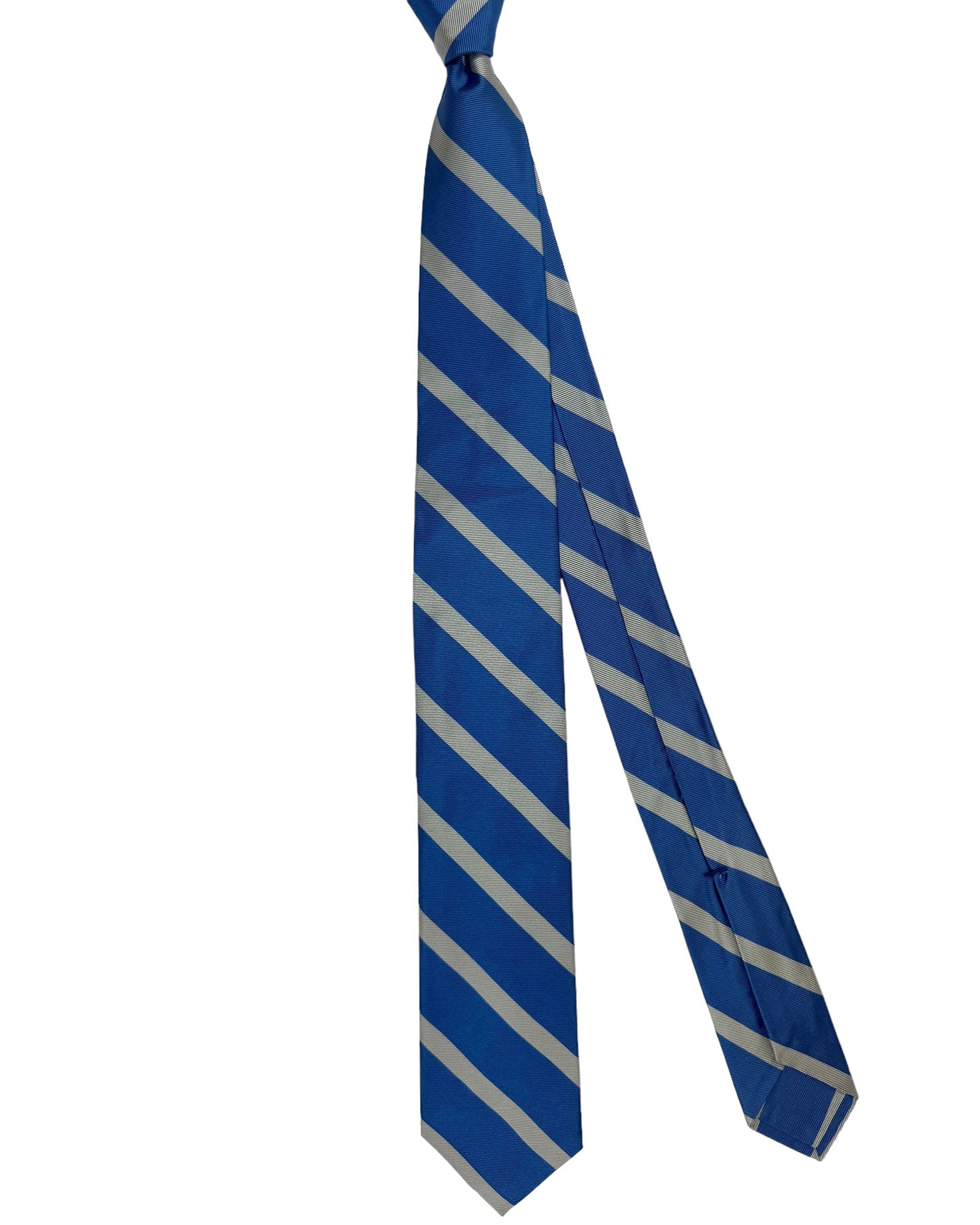 Barba Sevenfold Tie Blue Gray Stripes Design - Sartorial Neckwear