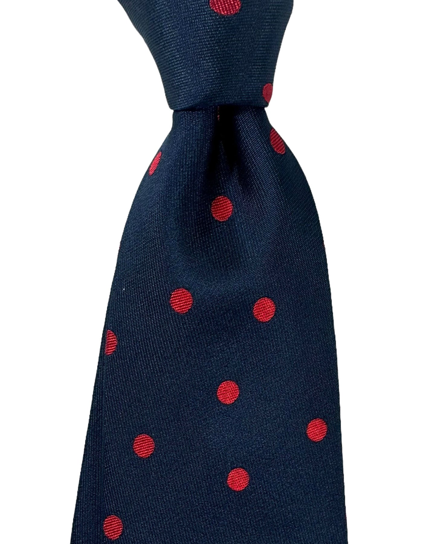 Barba Sevenfold Tie Midnight Blue Dark Red Dots Design - Sartorial Neckwear