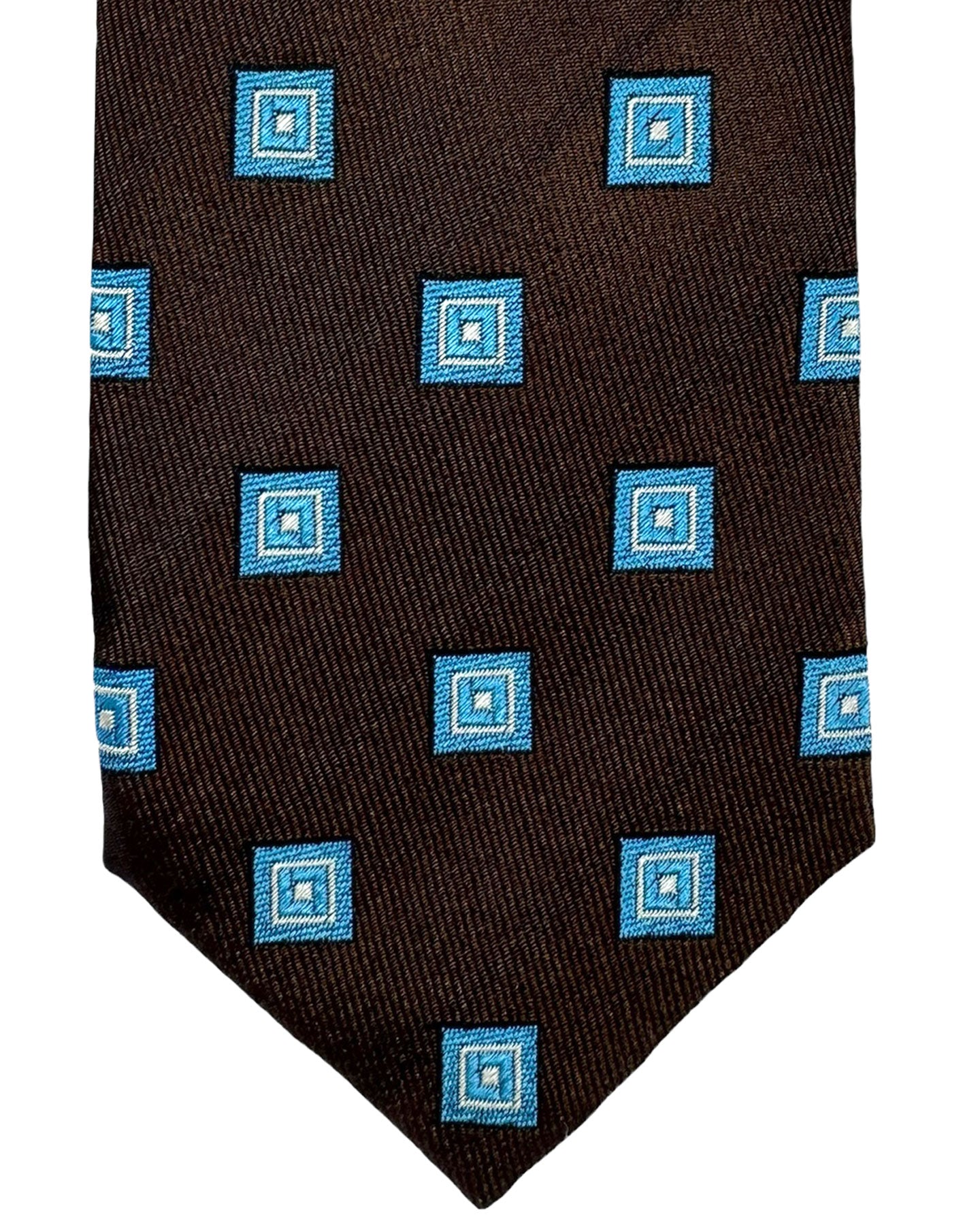 Barba Sevenfold Tie Brown Aqua Silver Geometric Design - Sartorial Neckwear