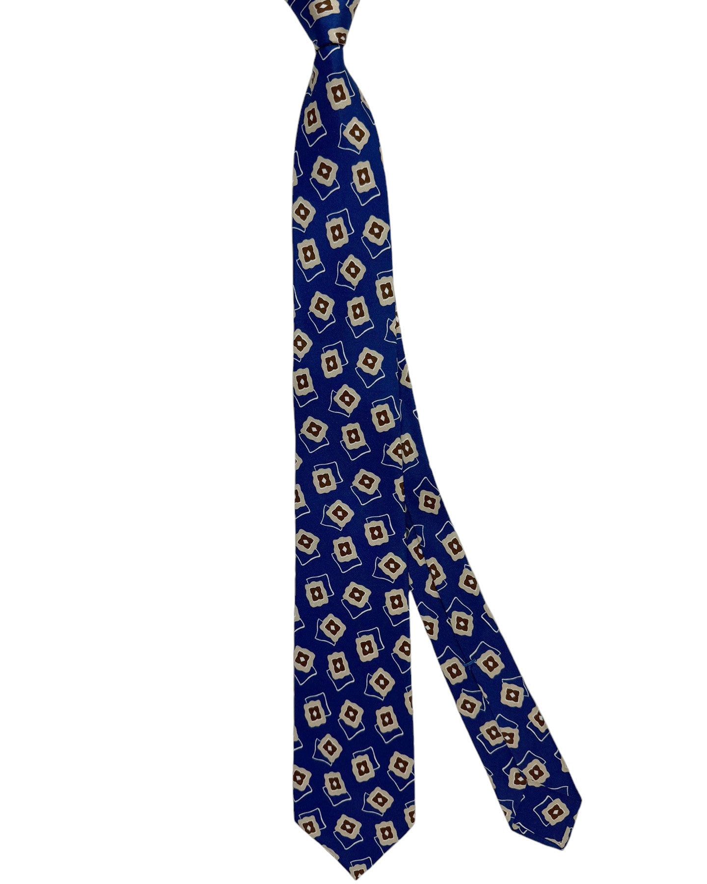 Barba Sevenfold Tie Royal Blue Brown Geometric Design - Sartorial Neckwear