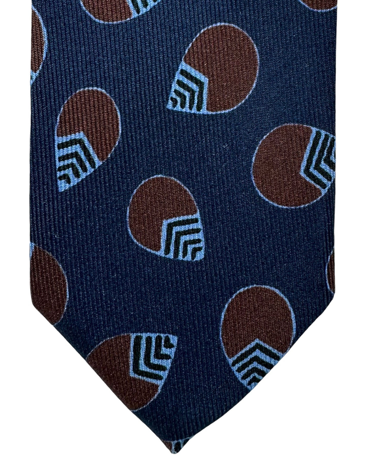 Barba Sevenfold Tie Dark Navy Brown Geometric Design - Sartorial Neckwear