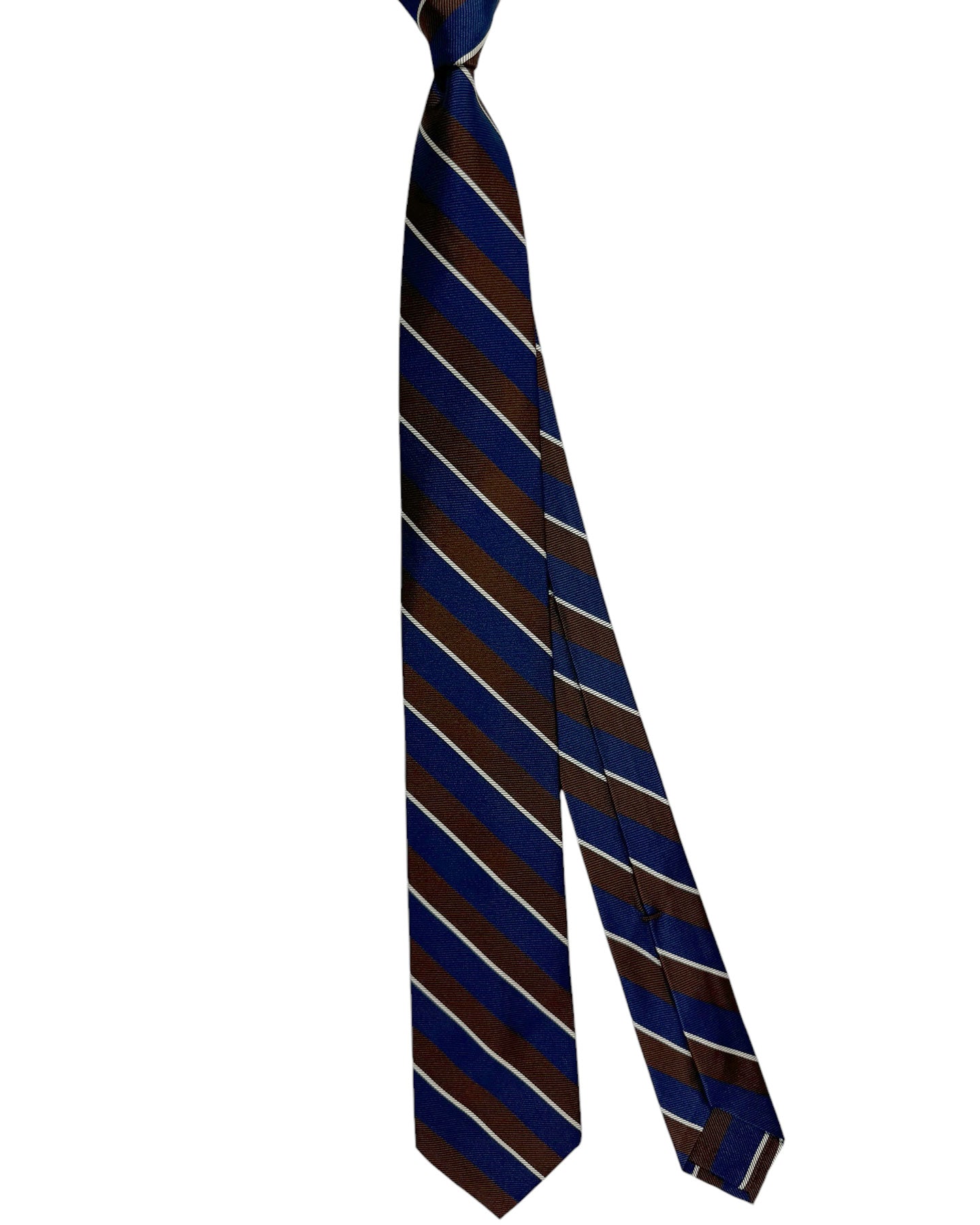 Barba Sevenfold Tie Dark Navy Brown Stripes Design - Sartorial Neckwear