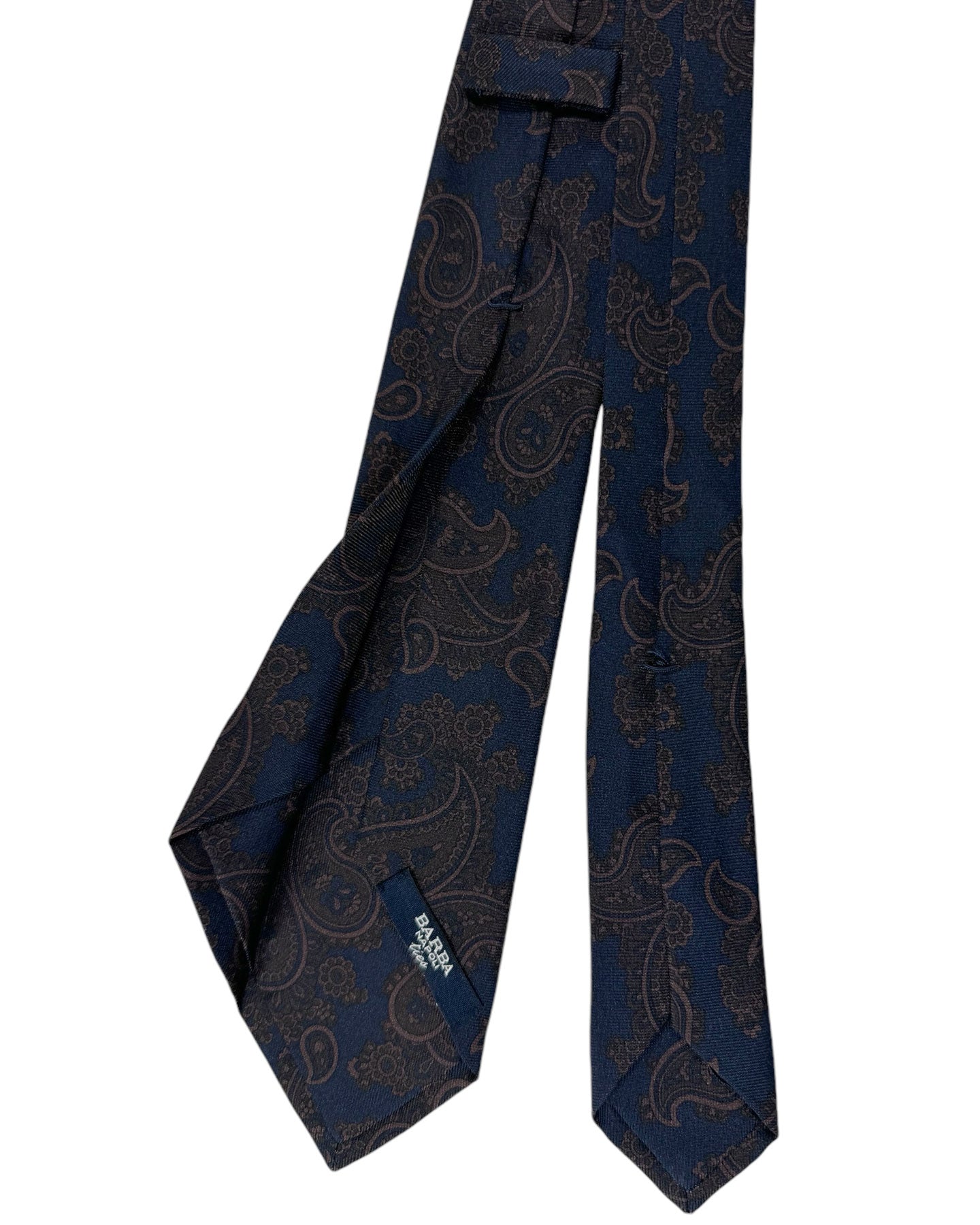 Barba Sevenfold Tie Midnight Blue Brown Paisley Design - Sartorial Neckwear