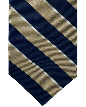 Barba Sevenfold Tie Dark Blue Taupe Silver Stripes Design - Sartorial Neckwear