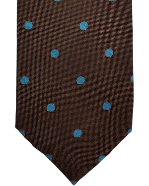 Barba Sevenfold Tie Brown Teal Dots Design - Sartorial Neckwear