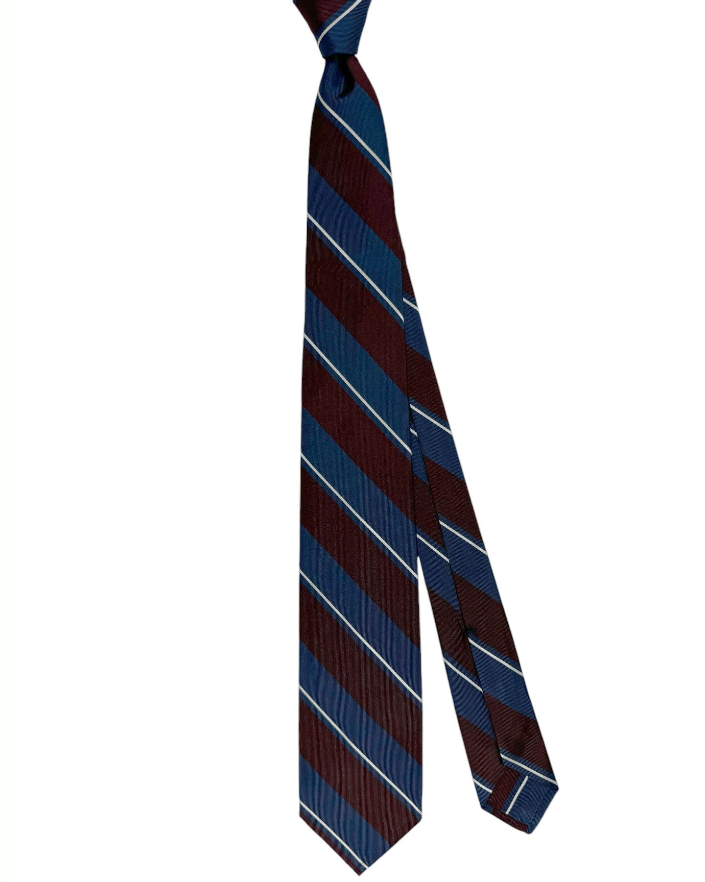 Barba Sevenfold Tie Maroon Dark Blue Silver Stripes Design - Sartorial Neckwear