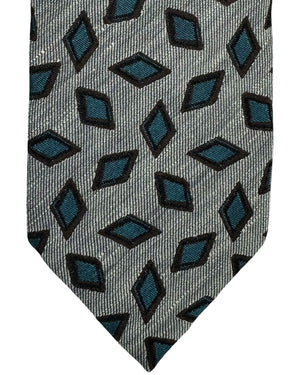 Barba Sevenfold Tie Gray Turquoise Diamonds Design - Sartorial Neckwear