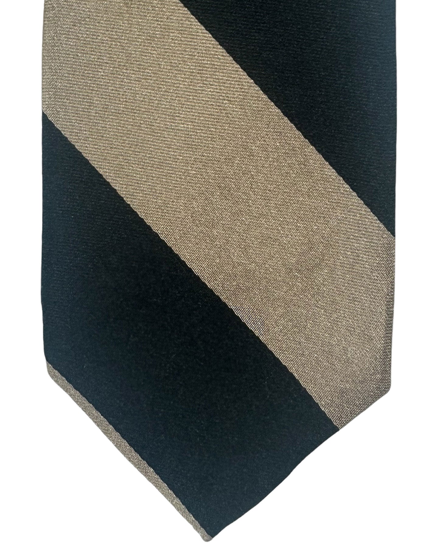 Barba Sevenfold Tie Dark Green Taupe Stripes Design - Sartorial Neckwear