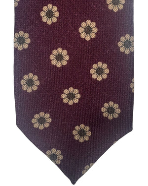 Barba Sevenfold Tie Bordeaux Taupe Floral Design - Sartorial Neckwear