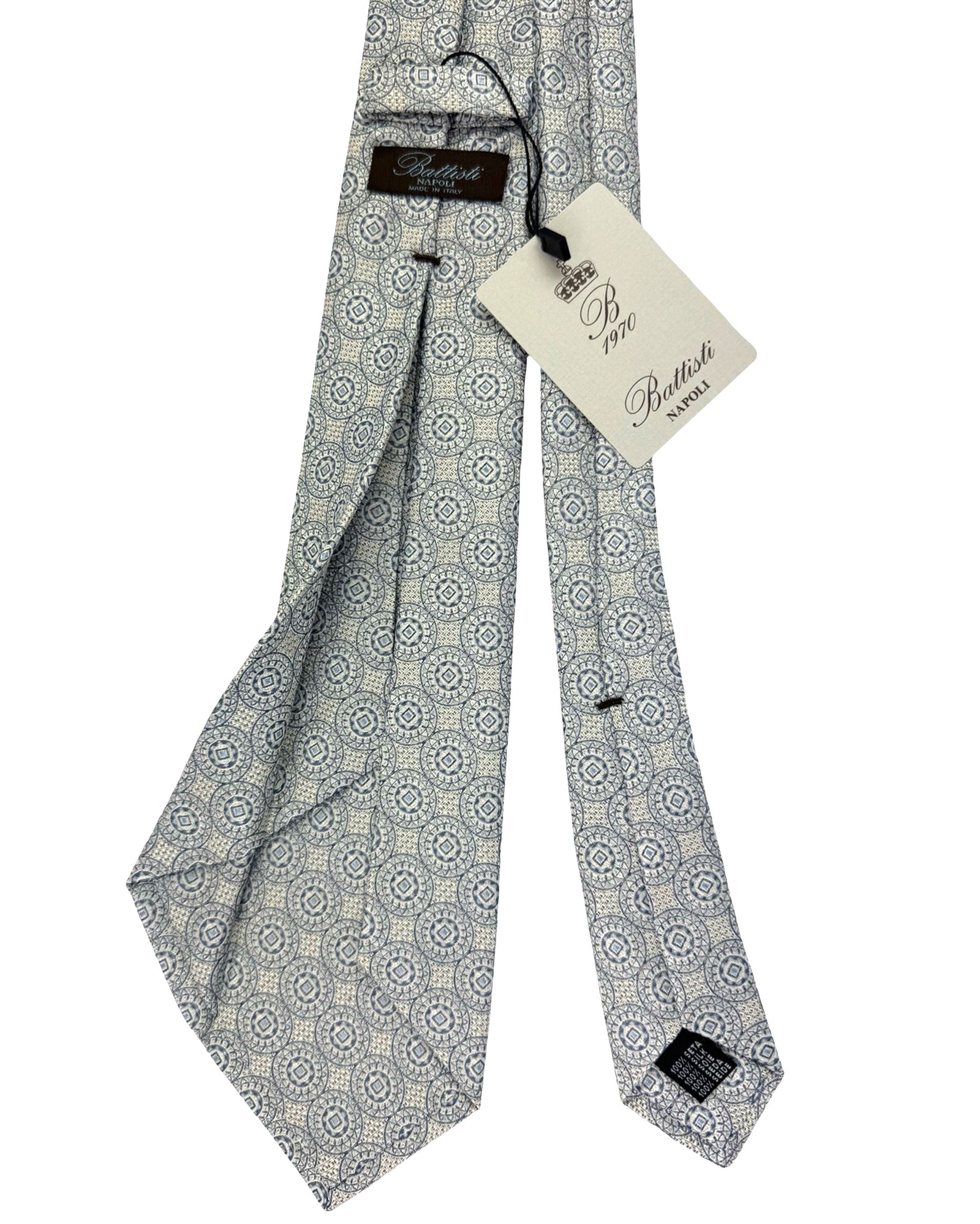 Battisti Sevenfold Tie Gray Silver Medallion