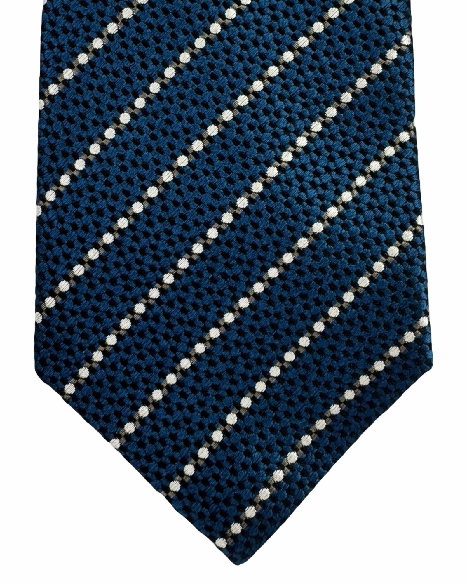 Battisti Sevenfold Tie Teal White Dotted Stripes