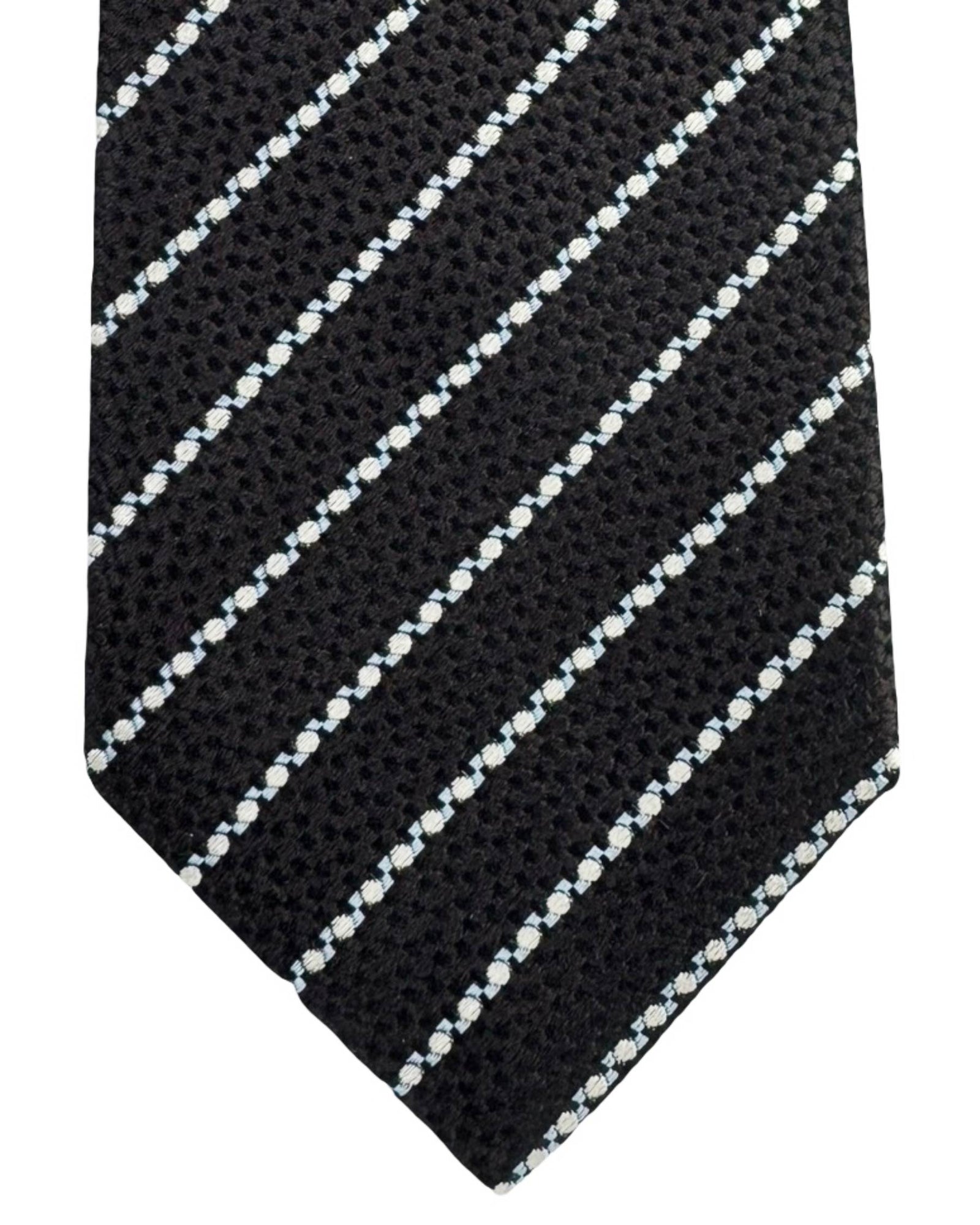 Battisti Sevenfold Tie Dark Brown White Dotted Stripes
