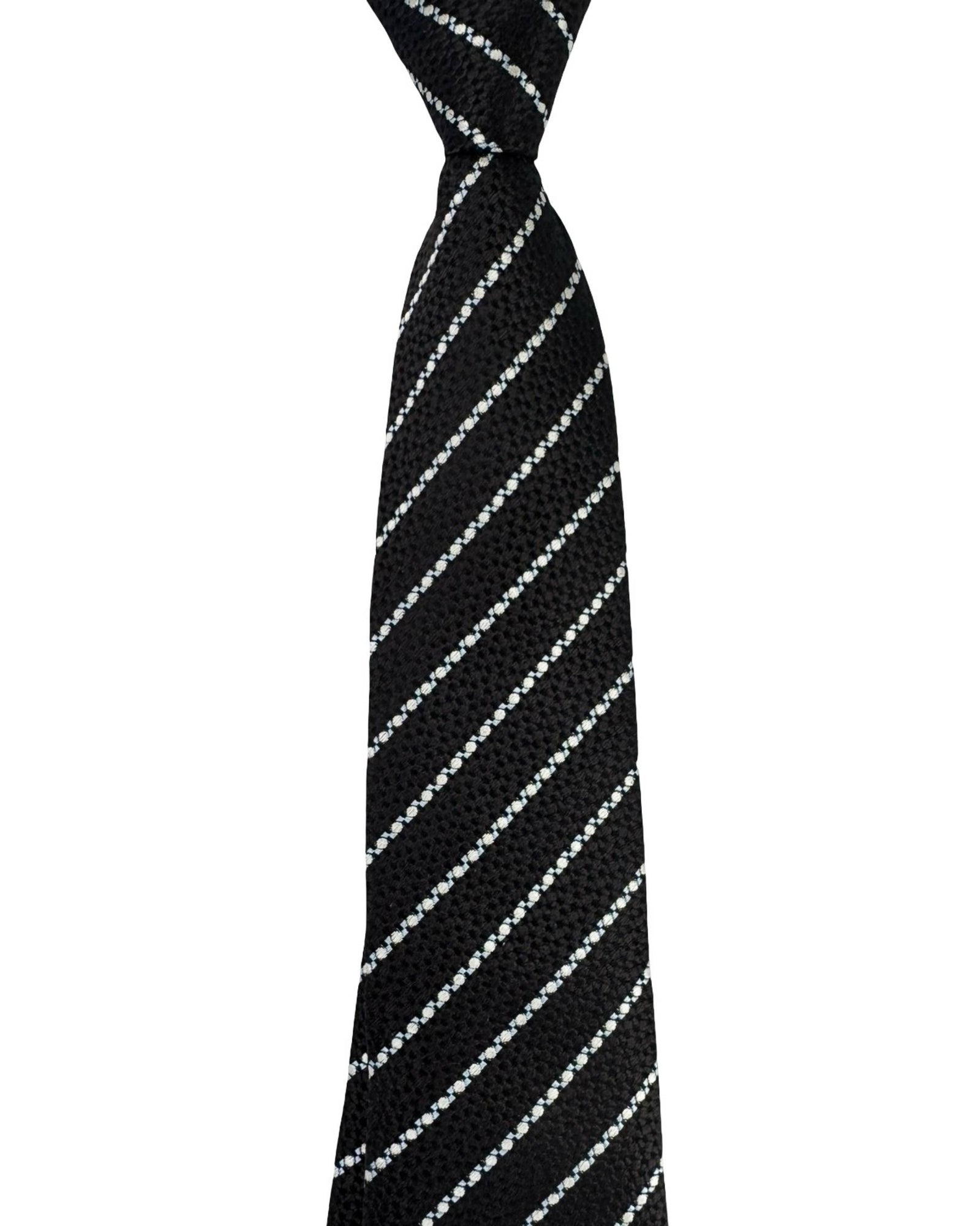 Battisti Sevenfold Tie Dark Brown White Dotted Stripes