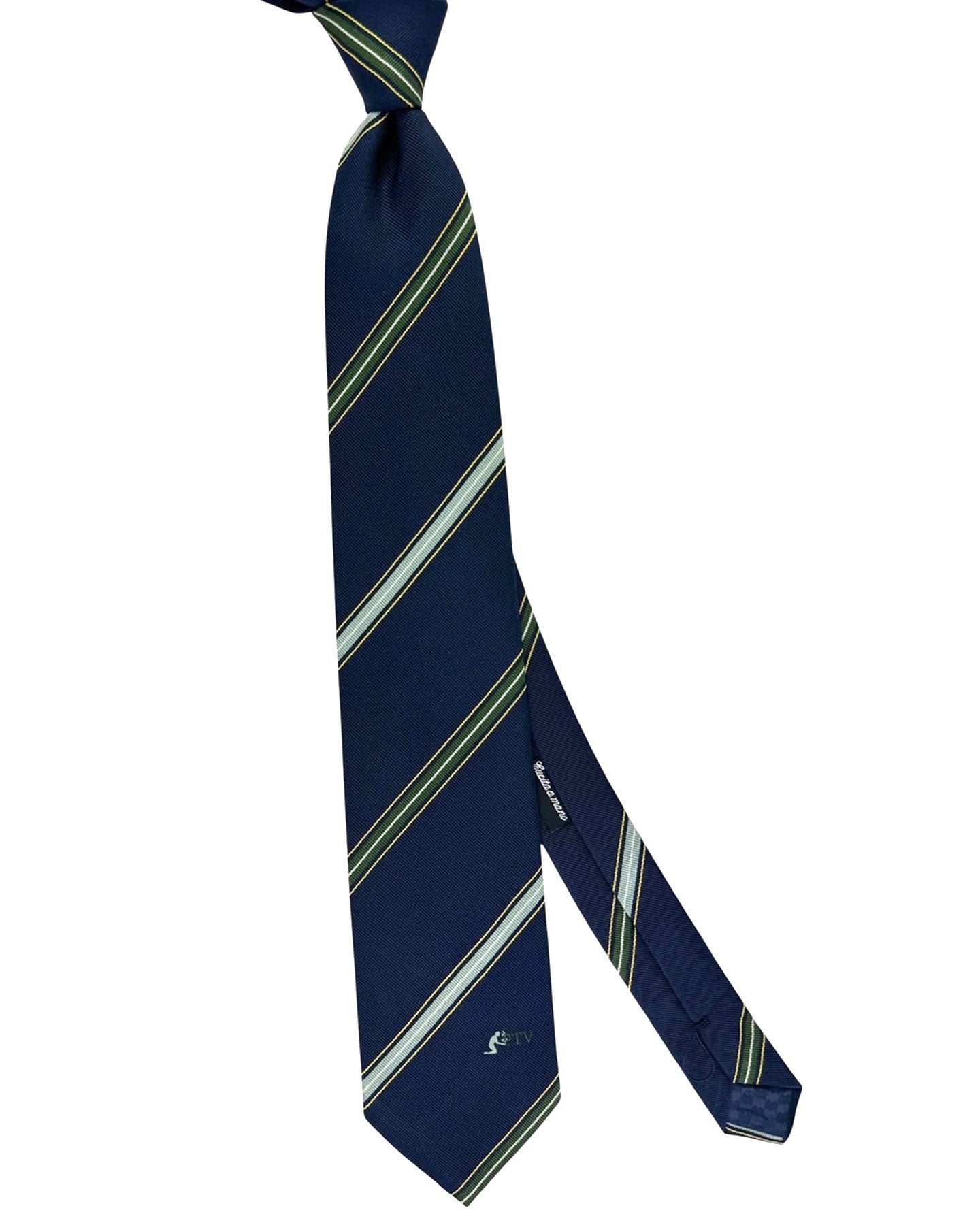 Battistoni Silk Tie Dark Blue Green Stripes Design FINAL SALE