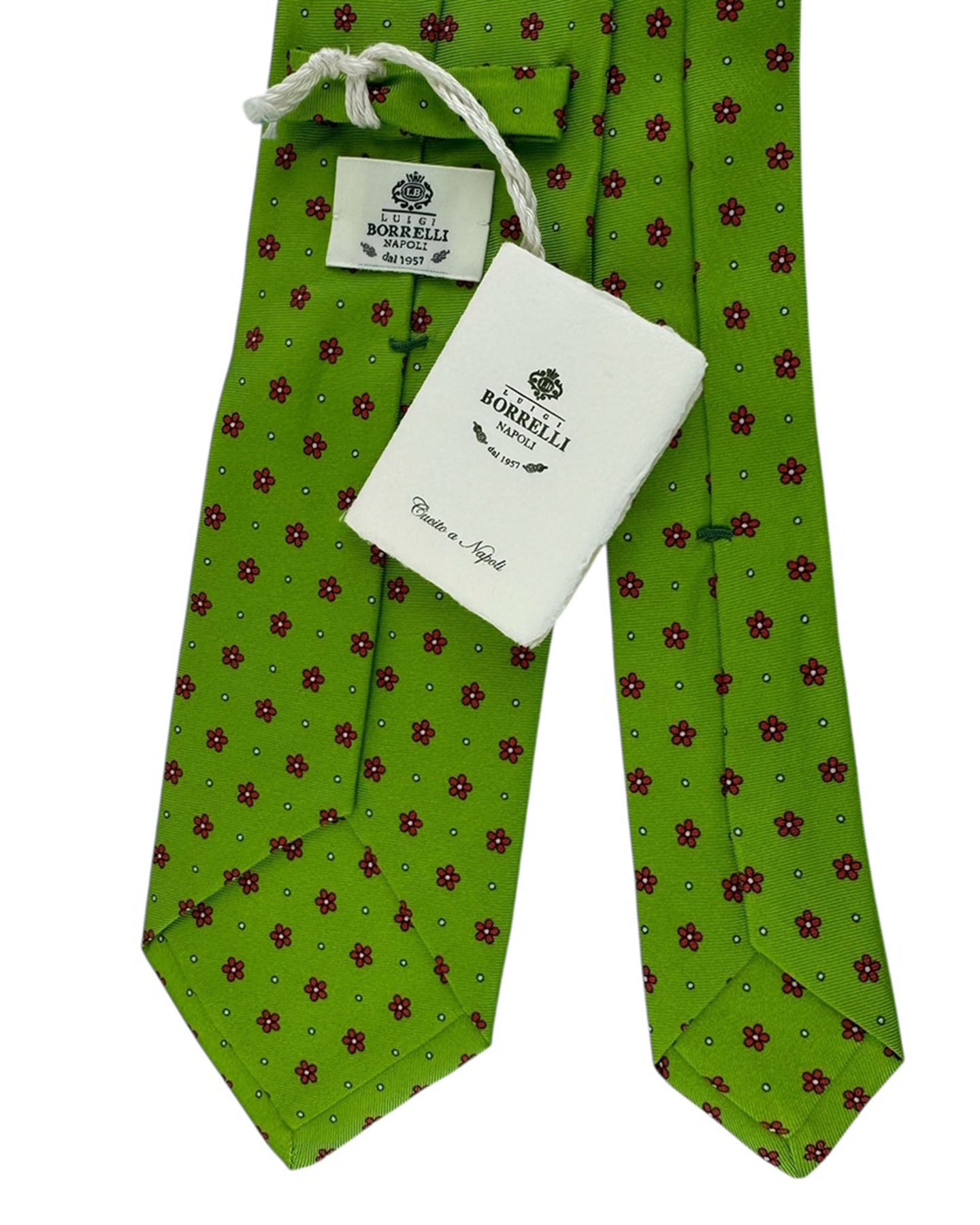 Luigi Borrelli Tie Lime Green Tie Red Mini Flowers Dots