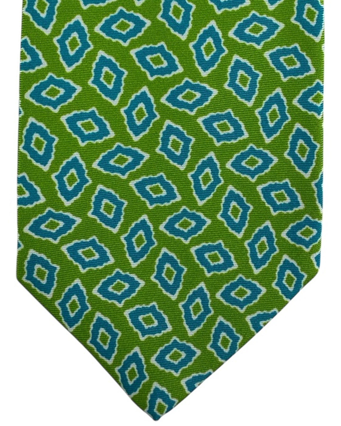 Luigi Borrelli Tie Bright Green Aqua Blue Abstract Diamond Pattern