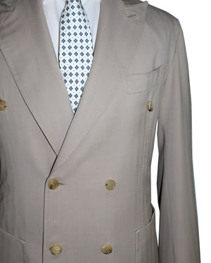 Borrelli Sport Coat Beige Double Breasted Peak Lapel 