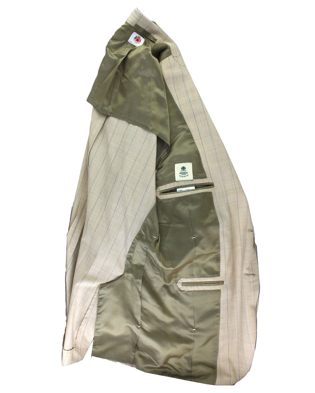 Luigi Borrelli Suit Beige Stripes Wool Silk EU 52 / US 42 L