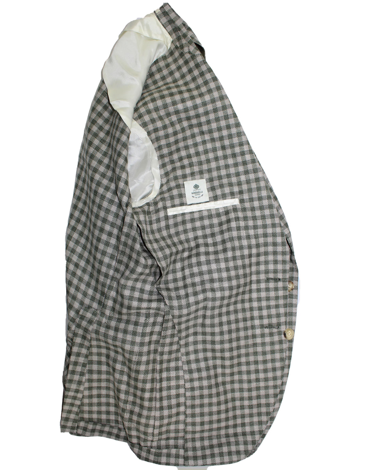 Luigi Borrelli Sport Coat Green Gray Check EU 50/ US 40 Wool Silk Linen