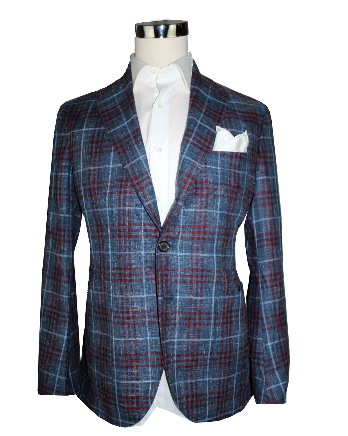 Luigi Borrelli Sport Coat Midnight Blue Maroon Plaid EU 52/ US 42 Royal Collection