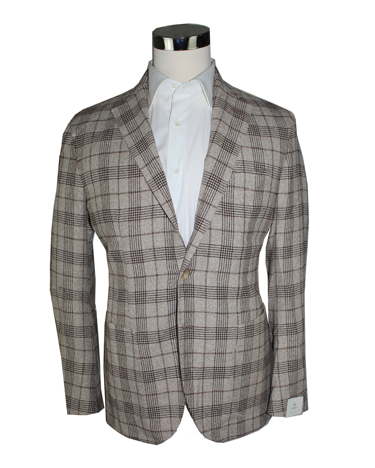 Luigi Borrelli Sport Coat Beige Gray Brown Plaid 