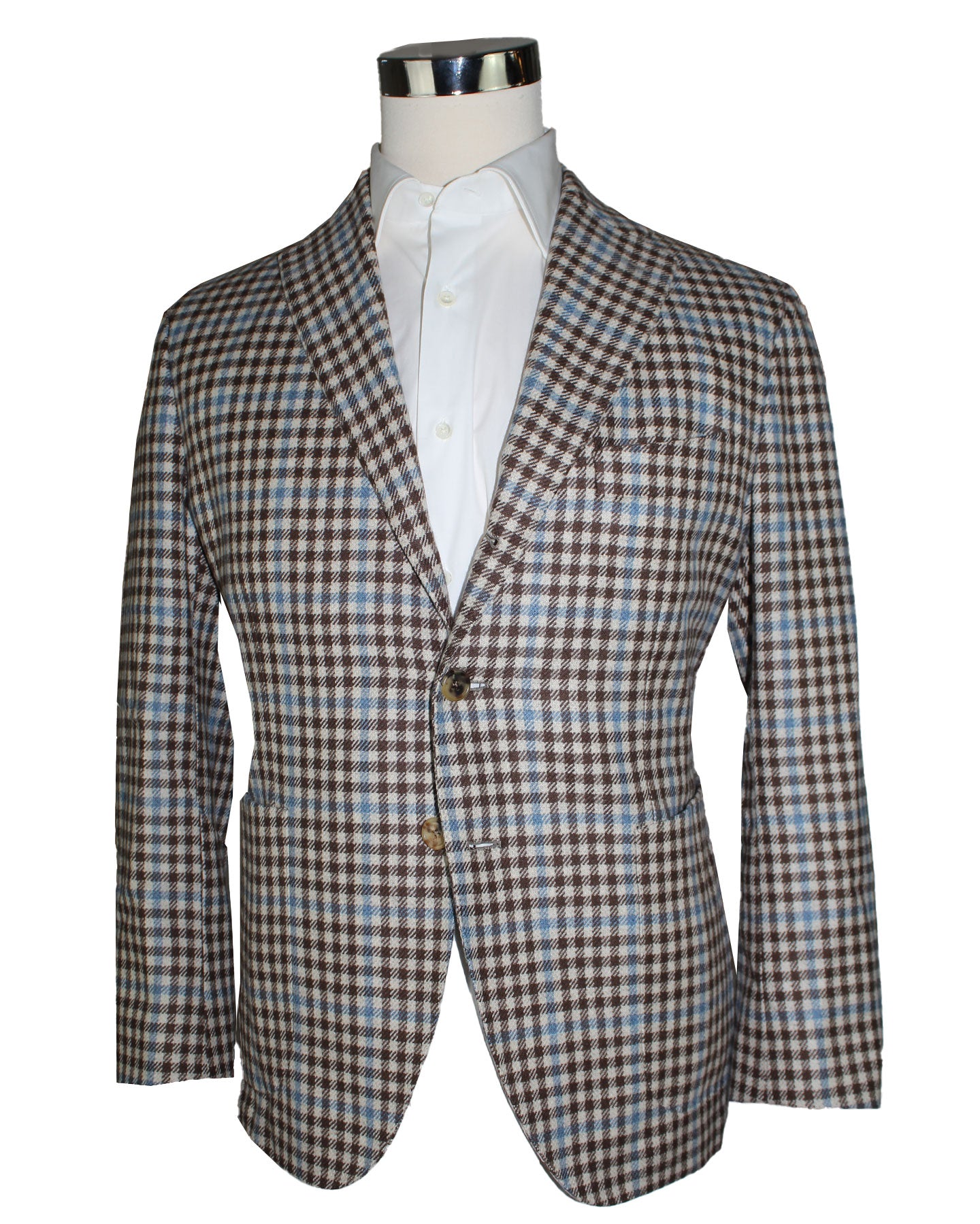 Luigi Borrelli Sport Coat White Blue Brown Houndstooth EU 50/ US 40 Unlined