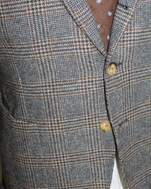Borrelli Cashmere Sport Coat Gray Brown Plaid 