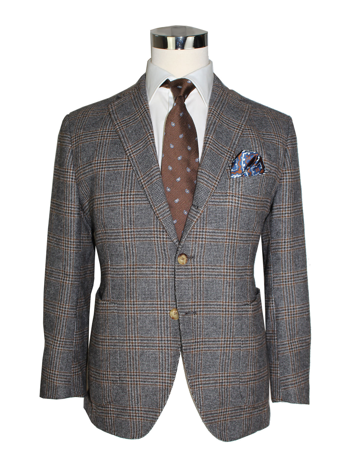 Luigi Borrelli Cashmere Sport Coat Gray Brown Plaid 