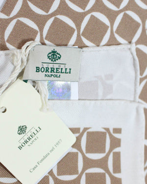 Luigi Borrelli Silk Pocket Square Taupe White SALE