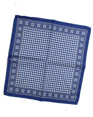 Luigi Borrelli SILK Pocket Square Navy Houndstooth Medallion