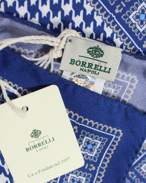 Luigi Borrelli SILK Pocket Square Navy Houndstooth Medallion