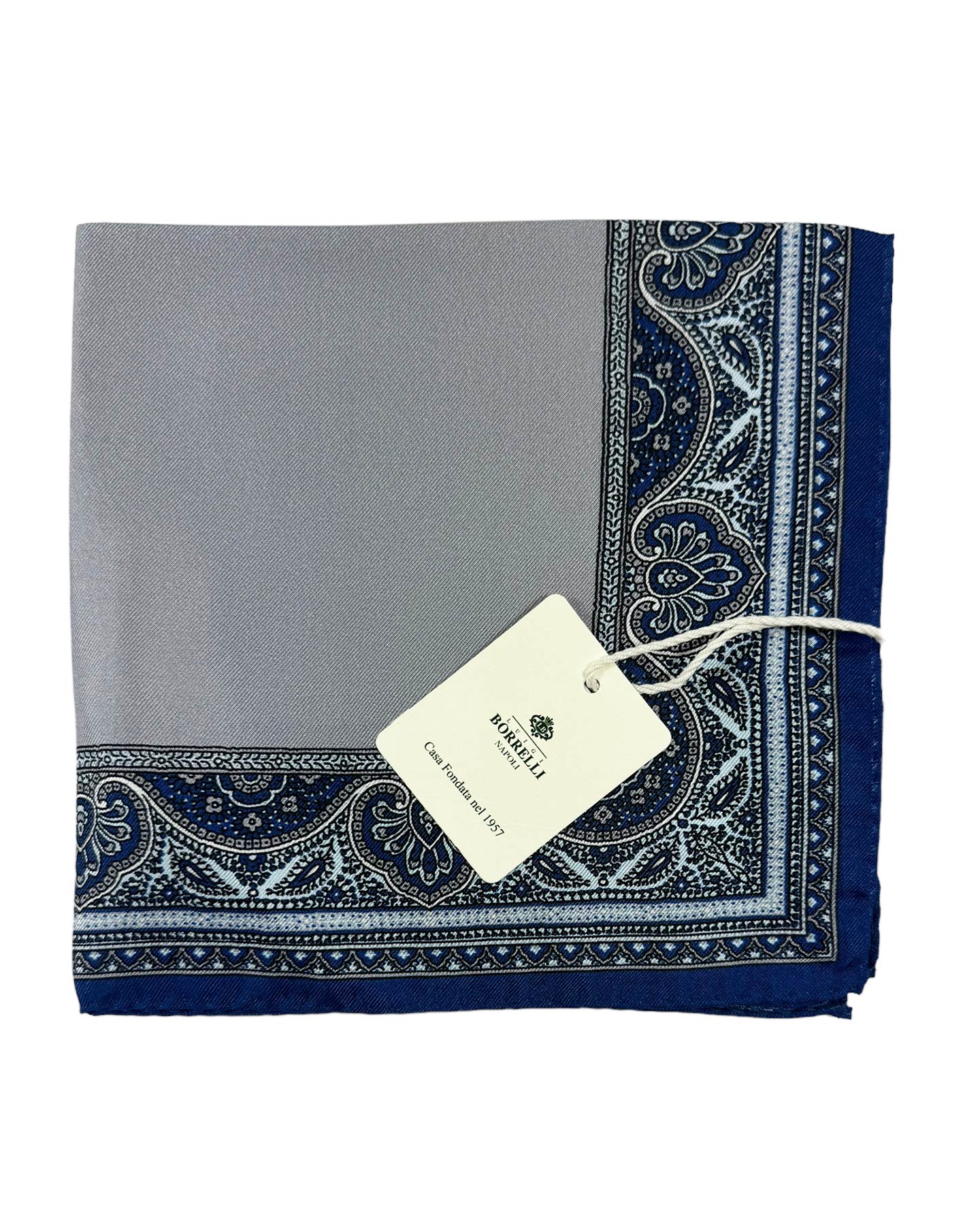 Luigi Borrelli Pocket Square Gray Ornamental SALE