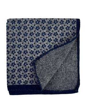 Luigi Borrelli Pocket Square Gray Navy Mini Flowers - Cotton Silk