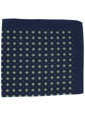 Luigi Borrelli Wool Pocket Square Navy Green Floral