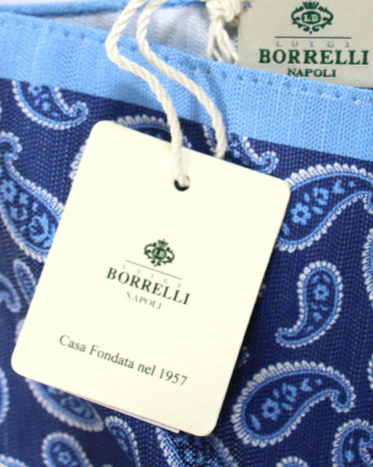 Luigi Borrelli Pocket Square Navy Blue Paisley