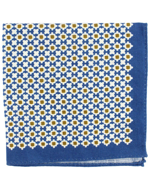 Luigi Borrelli Linen Silk Pocket Square Dark Blue Olive Geometric