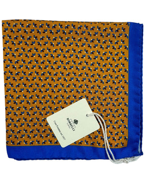 Luigi Borrelli Silk Pocket Square Mustard Royal Blue Mini Floral