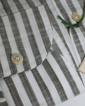 Luigi Borrelli Linen Sport Shirt White Gray Stripes 41 - 16