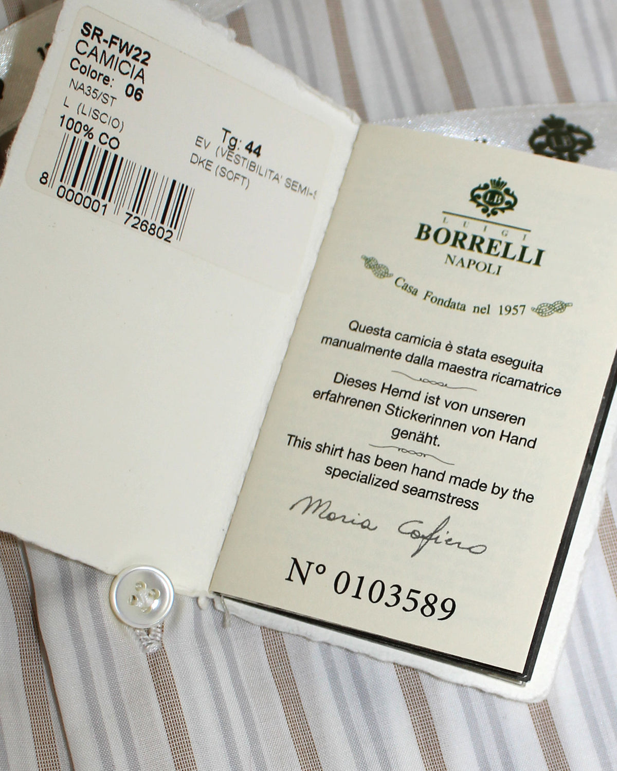 Borrelli Dress Shirt White Taupe Gray Stripes 