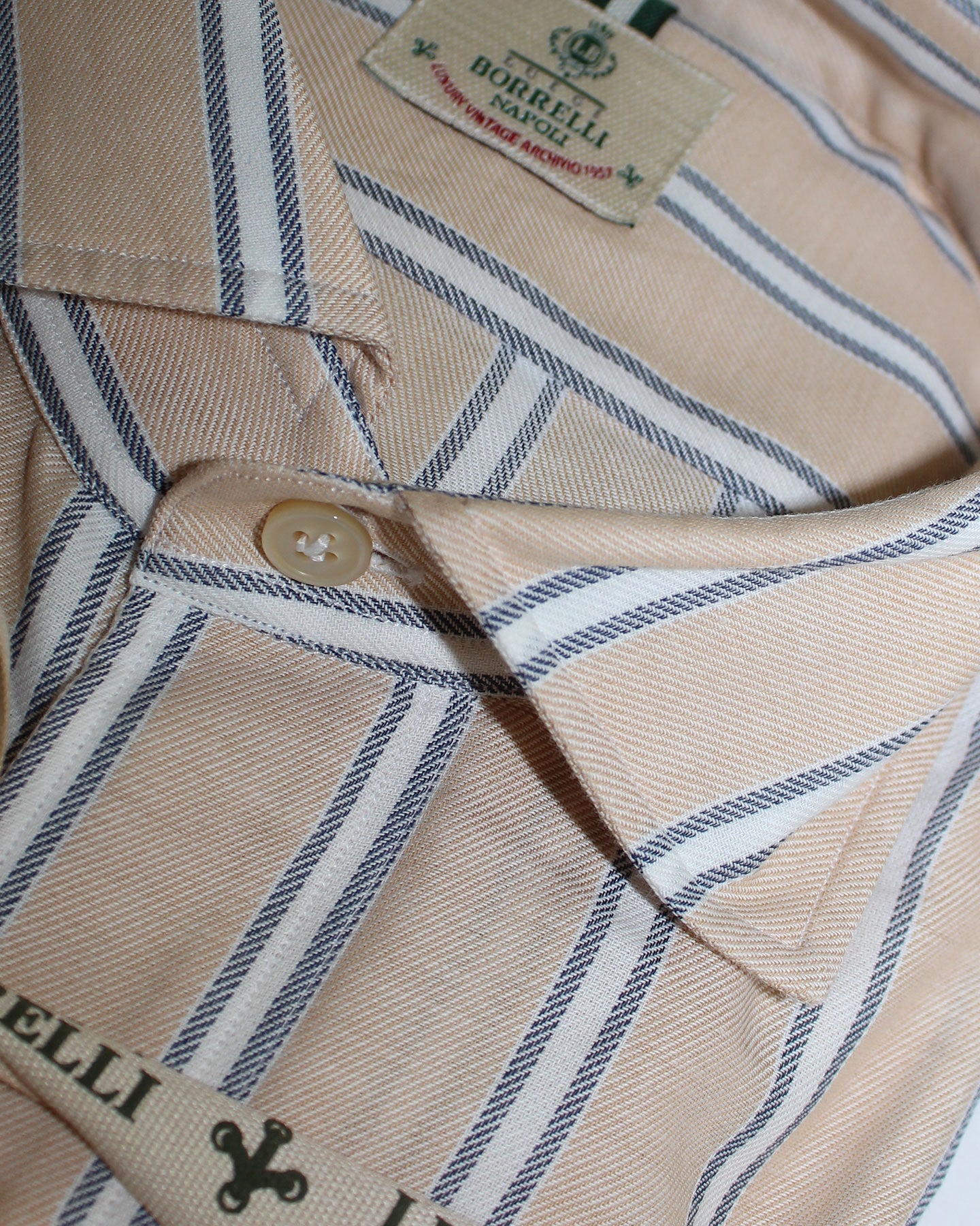 Luigi Borrelli Sport Shirt Cream White Navy Stripes 39 - 15 1/2
