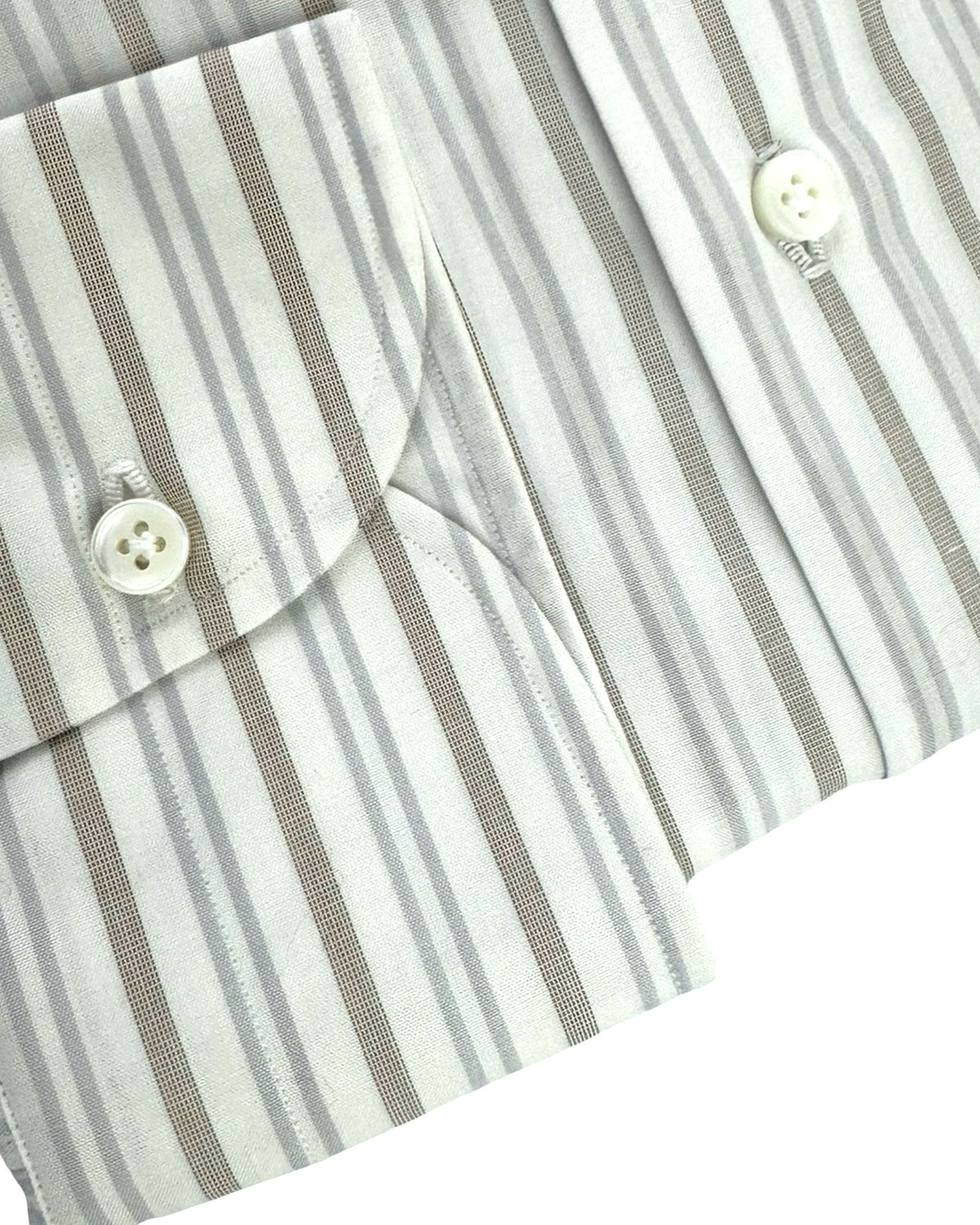 Luigi Borrelli Dress Shirt White Taupe Gray Stripes 39 -15 1/2 Cutaway Collar SALE
