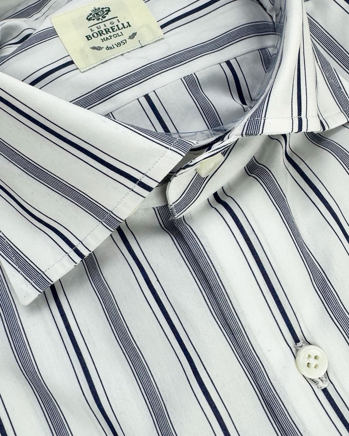 Borrelli Dress Shirt White Dark Blue 