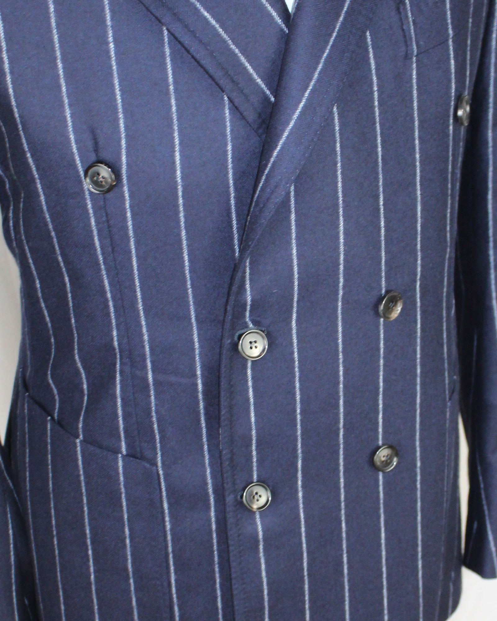 Borrelli Suit Midnight Blue Gray Pin Stripes