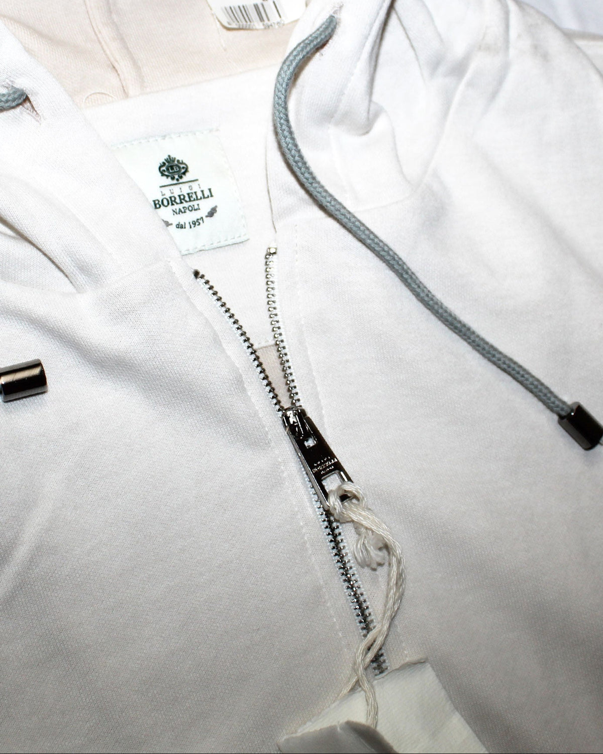 Luigi Borrelli Zip Sleeveless Hooded Sweater Oatmeal White EU 54 / US 44