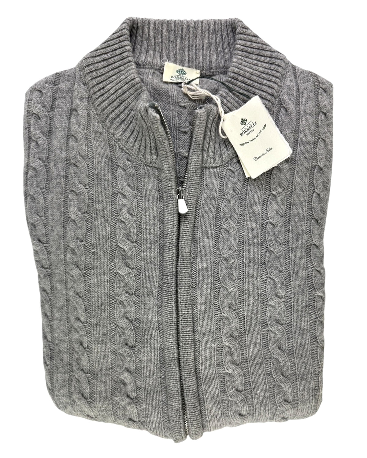 Luigi Borrelli Cardigan Gray Cashmere Silk Zip Sweater EU 52 / US 42